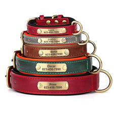 Soft Leather Personalized Dog Collar ID Tag Engraved for Small Medium Large Dogs