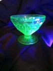 Vintage Jeanette Uranium Glass -Windsor Diamond Green Depression Footed  Sherbet