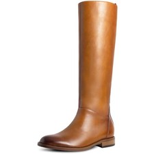 Brown Women's Flat Boots Knee High Round Toe Low Heel Comfortable Side...