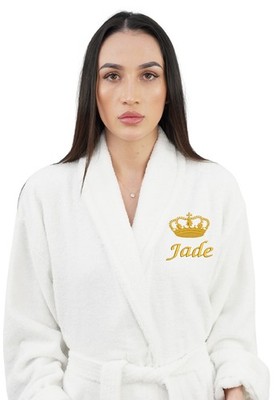 Personalisierter Herren Bademantel - weiches Frottee Baumwollkleid mit goldener Krone Text