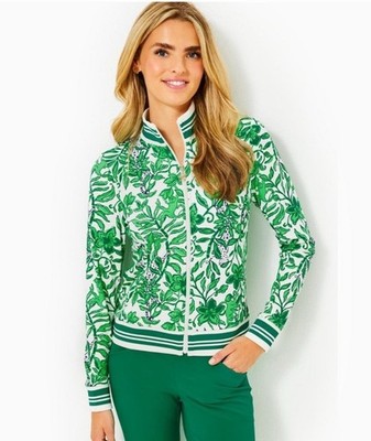 Lilly Pulitzer Luxletic Regate Jacket Fiddle Leaf Green Lil Escape Plan M-W0072