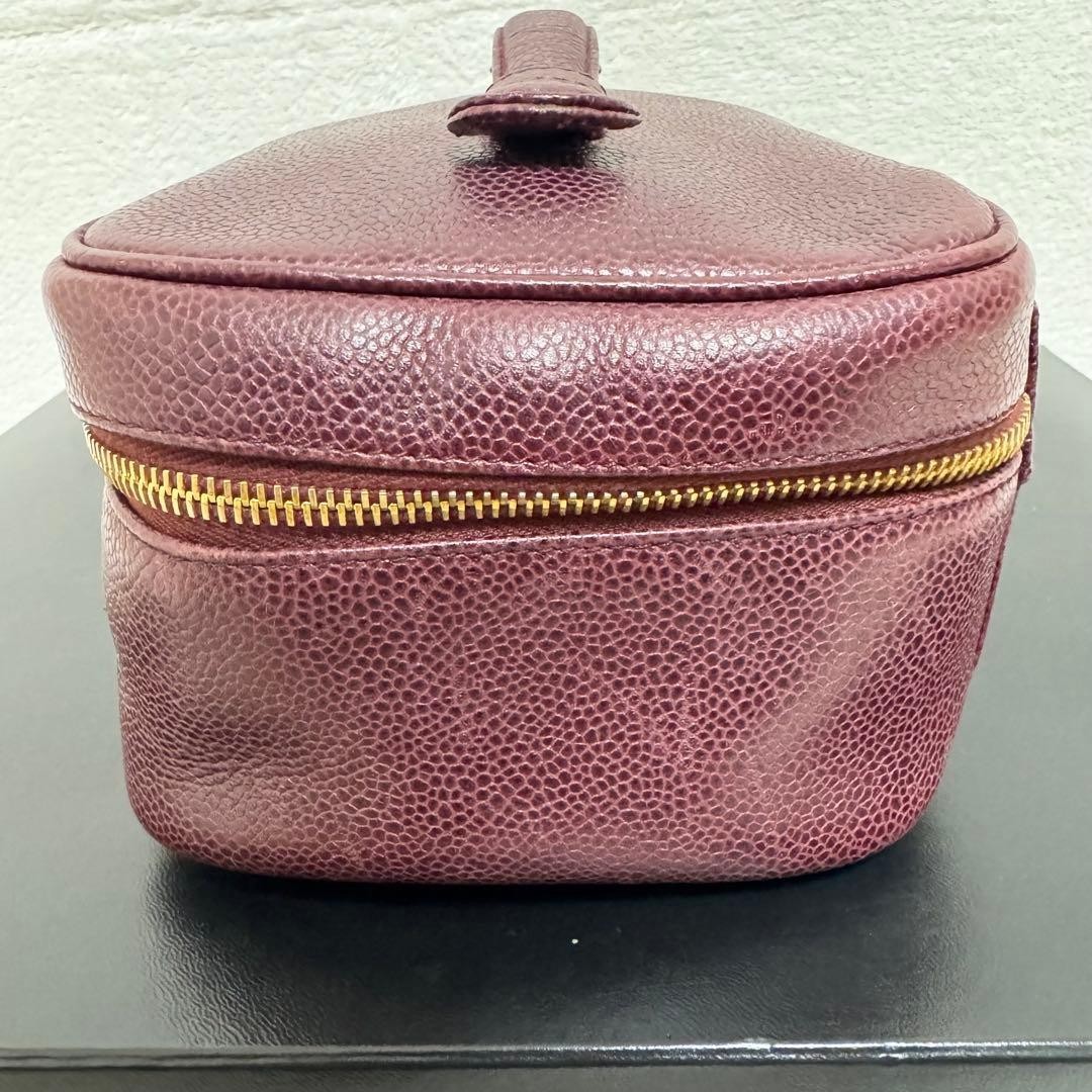 Chanel Vanity Bag Makeup Pouch Bordeaux Burgundy Leather Coco Mark Used Japan thumbnail 2