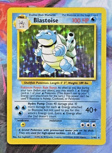 1999 Pokemon Blastoise 2/102 Base Set Holo Rare Unlimited WOTC Vintage Card