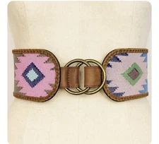 3D Belt Co. size medium Southwestern Loomed Fabric wide Belt Blanket Print