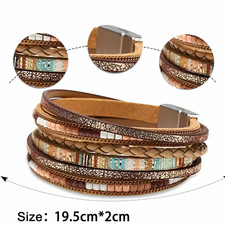 Multicolor Faux Leather Wrap Cuff Bracelet, Adjustable Magnetic Closure 19.5cm