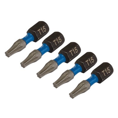 Draper Expert Torx Star Impact Screwdriver Bits T15 x 25mm 1/4'' Hex 5pk 05492