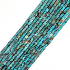 Natural Turquoise Tube Beads – 3x5mm Blue Brown Smooth Gemstone Strand Jewelry