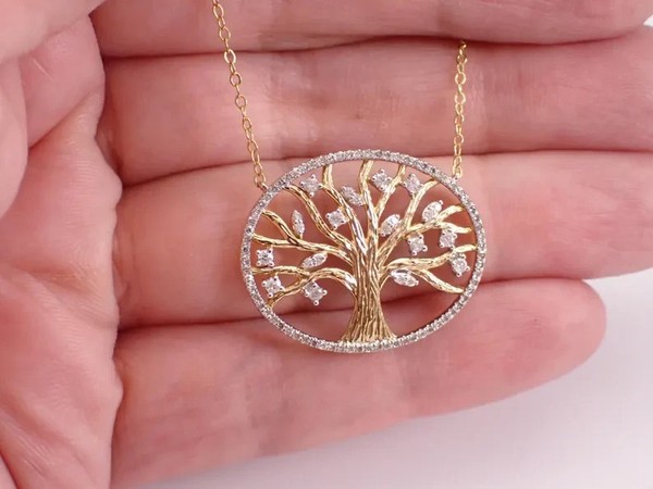 Alternate view of 1ct Round Cut Real Moissanite Women's Tree Life Pendant 14k White Gold Plated