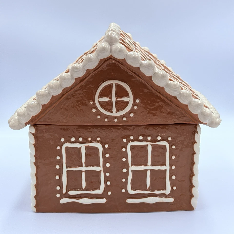 Tarro de galletas de gres Pottery Barn Gingerbread House vacaciones Navidad nuevo en caja Foto 4 de 4