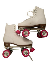 Chicago Ladies Classic Quad Roller Skates- White Pink Faux Leather Rink US 7