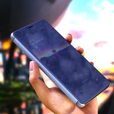 Clear View Case +Panzerfolie für Samsung A7 2018 Hülle Cover Spiegel Tasche Etui