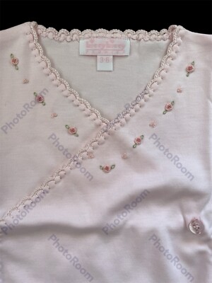 Kissy Kissy Premier NWT Pink Embroidered Crochet Edge Long Sl Kimono Top-3-6Mos