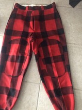 WOOLRICH BUFFALO PLAID WOOL HUNT SKI PANTS RED BLACK KNEE PATCHES 38X32