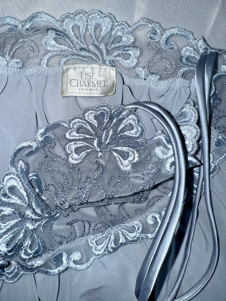LISE CHARMEL Кокетливое Шифоновое Платье Вышитые Прозрачные Чашки Синий Серый M + Трусики L - Изображение 2 из 4