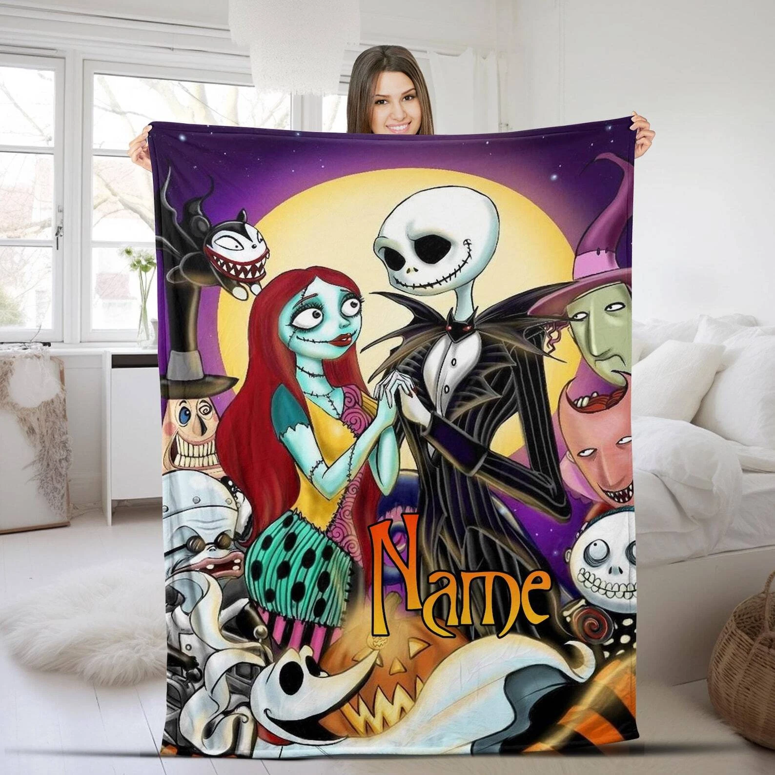 Personalized Jack Skellington And Sally Together Forever Halloween Blanket