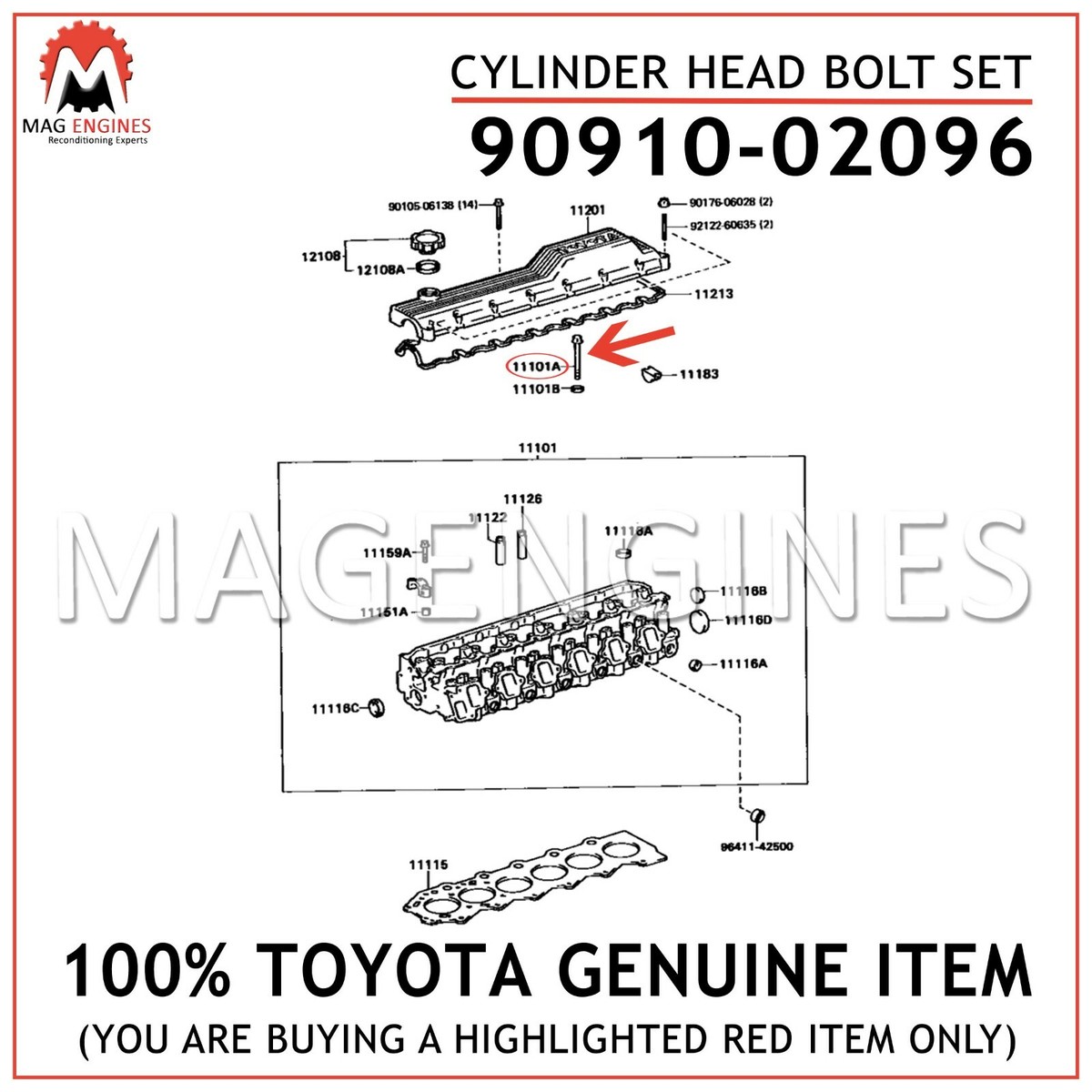 ポップ 90910-02096 GENUINE OEM CYLINDER HEAD BOLT SET 1HZ 1HD-T