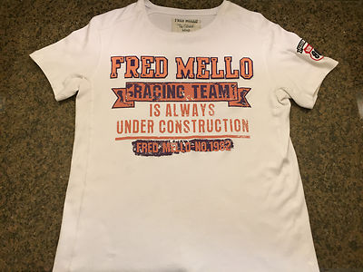Women's Fred Mello Racing Team T-shirt Short Sleeves Sewn On Letters White  XL