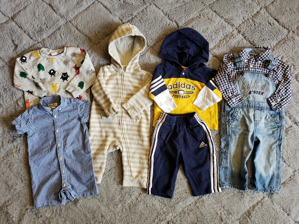 Baby boy Clothes 6-9 Months Lot 7 Pieces Adidas Carter's Oshkosh Overalls  Cotton