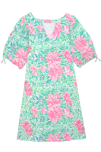 Women's Dress - Printed Floral Sundress - Mini Dress - 2XL - Pink Green