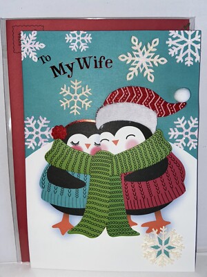 Papyrus Christmas Greeting Card - To My Wife Penguins Hugging