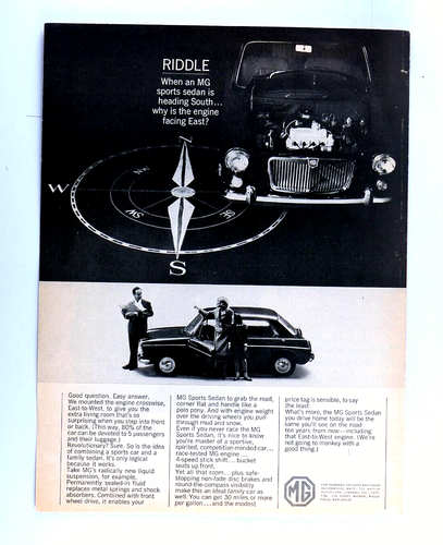 1965 MG Sports Sedan Compass Riddle Vintage Original Print Ad 8.5 x 11 ...