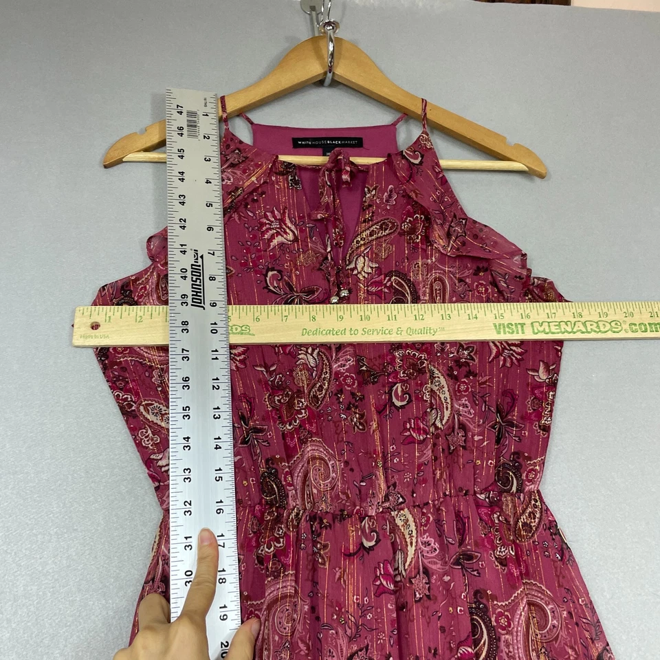 WHBM платье женщин 2 P розово-лиловый металлический оборки с бретелью через шею Hi низкий искусственного надежном макси - Изображение 2 из 4