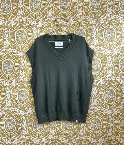 NWT LES DEUX Florent Linen Intarsia Knit Slipover Vest in Thyme Green size XL - Picture 5 of 12