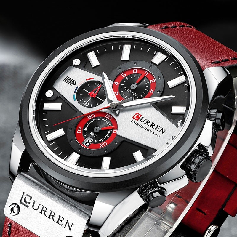 Casual Waterproof Sports Watch Men's Date/day Chronograph Leather