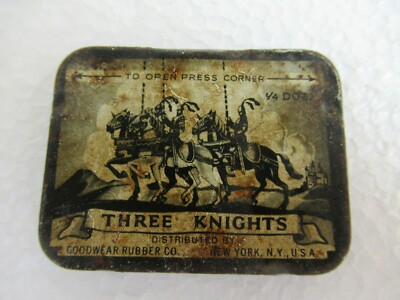 Vintage Drei Ritter Kondom Werbung Blechdose Goodwear Rubber Co NY USA