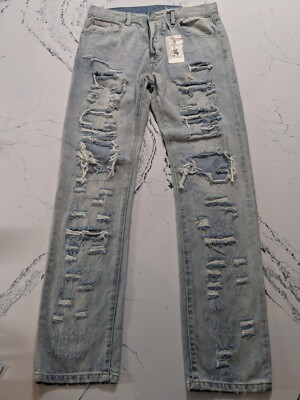 NWT MNML 34x34 Distressed Denim Blue Jeans New