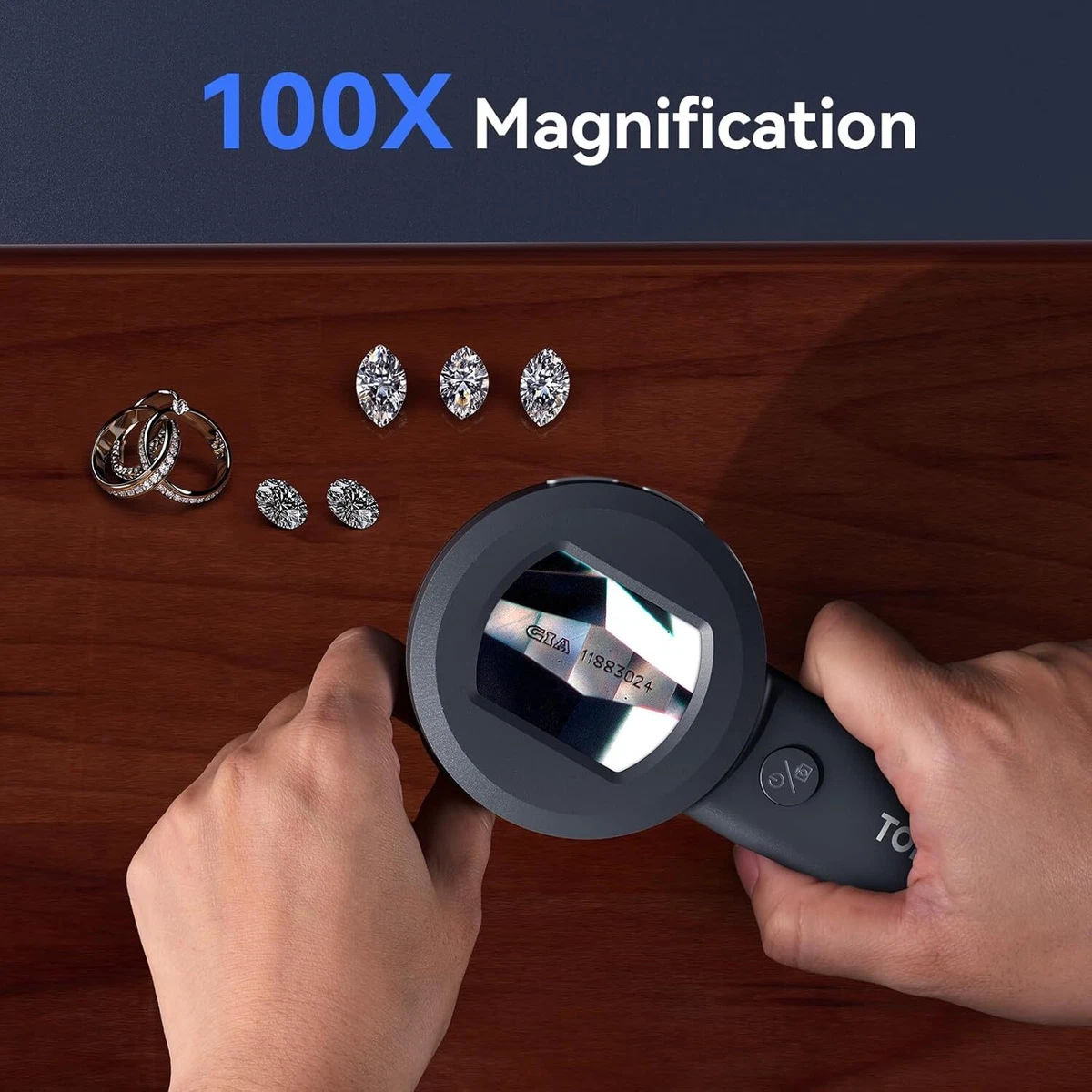 Tomlov 100X Joyeros Lupa Moneda Lupa Luz Joyería Bolsillo Lupa