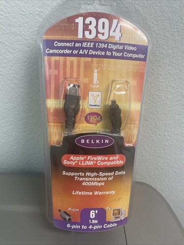 BELKIN 1394 6 FT. 6-PIN TO 4-PIN CABLE, APPLE FIRE WIRE & SONY I.LINK COMPATIBLE