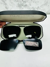 Polar Optics Sunglass Clip Ons Black With Case Rectangular Expandable In EUC 