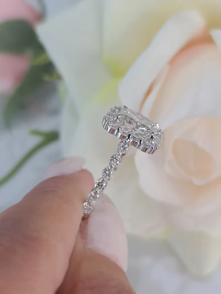 3.80CT Radiant Lab Grown/CVD Diamond Engagement Wedding Gift Ring 14k White Gold - Image 3 of 4