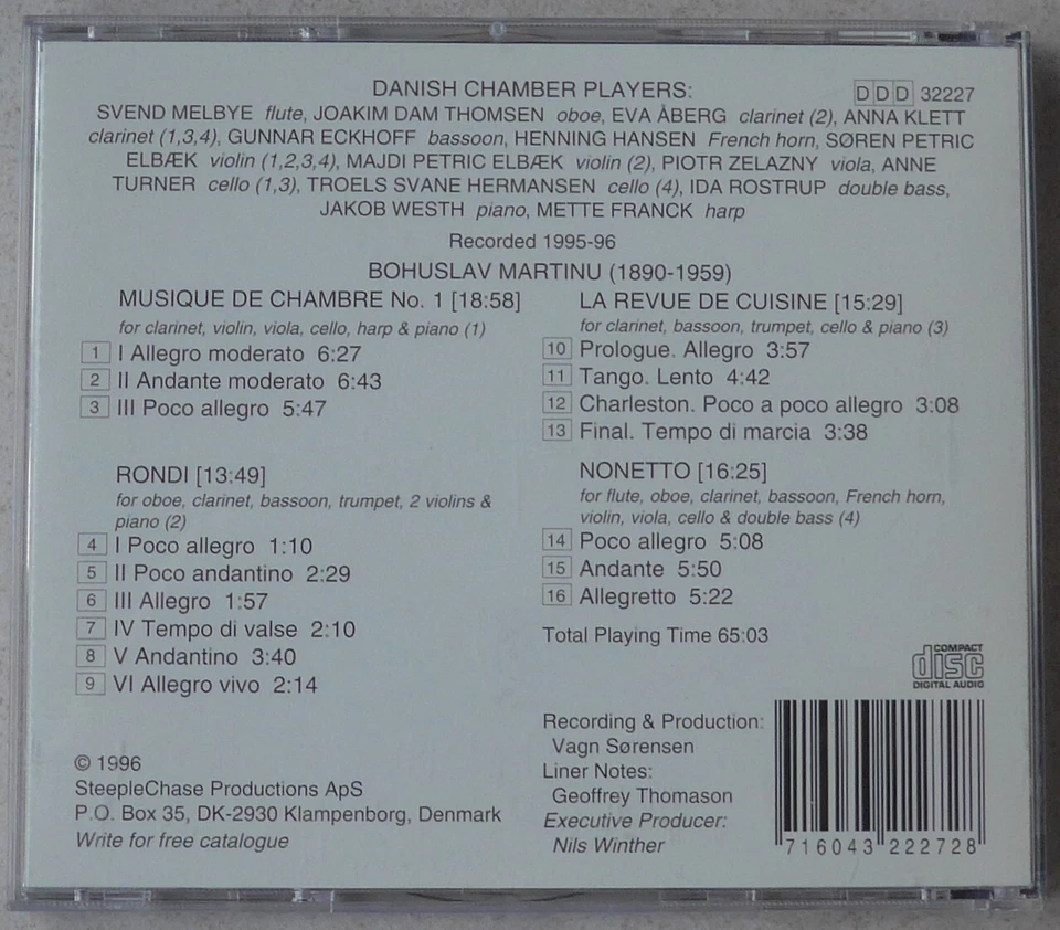 Bohuslav Martinu - Musique de Chambre - Danish Chamber Players (KP Audio CD) - Bild 2 von 2