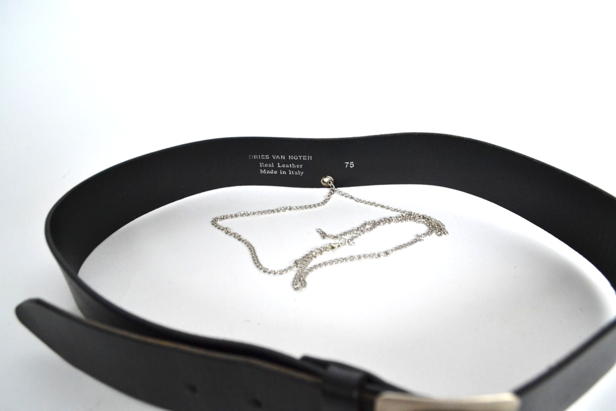 Vintage DRIES VAN NOTEN Belt Leather Chain Buckle Metal Black Size Vintage DRIES VAN NOTEN Belt Leather Chain Buckle Metal Black Size