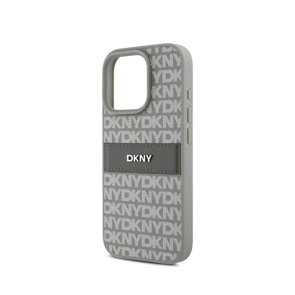 Coque DKNY iPhone 16 Pro beige avec le motif imprimé Repeat Pattern