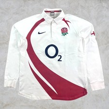 Nike England Rugby Shirt Vintage Longsleeve Poloshirt Herren Weiß Baumwolle