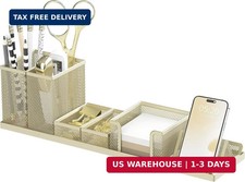 Pen Holder for Desk, 6-Piece Mesh Desk Organizer with Phone Holder, Gold  6-Pie