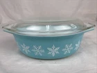 Vintage Pyrex Snowflake Turquoise Oval Casserole Dish W/Lid 043 1.5 Qt 1 1/2