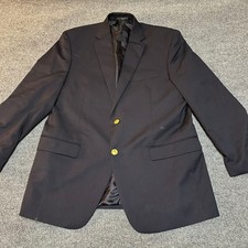 Lauren Ralph Lauren Mens 42R Navy Blue Wool Blend Blazer Gold Crest Buttons