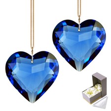 Blue Heart Crystal Suncatcher 2pc 45mm Hanging Prism for Windows, Rainbow Maker