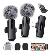 Wireless Lavalier Mini Microphone for iPhone, Android, 2 Pack Clip on Mini Mic