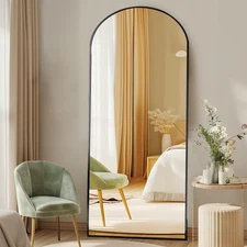 DUMOS Arched Full Length Mirror with Stand 64"x21" Floor Standing Aluminum Fr...