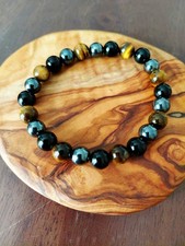 Triple Protection Bracelet Black Obsidian, Hematite, Tiger eye 8mm Beads