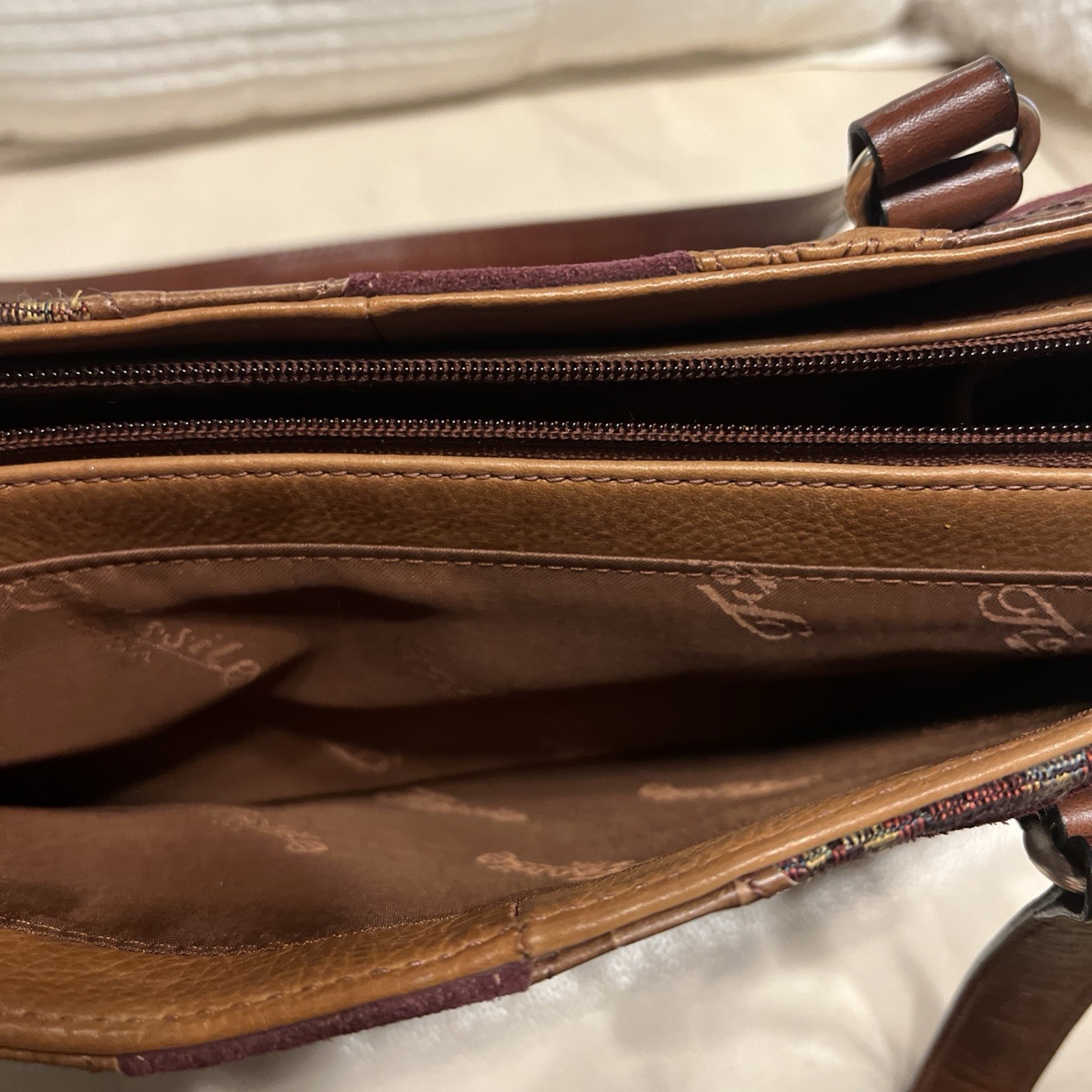 Fossil Diamond Patchwork Tooled Leather ShoulderB… - image 4