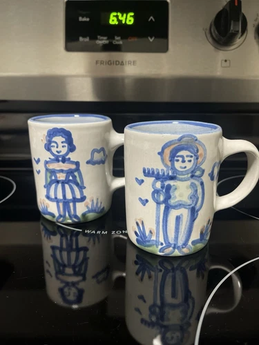 M.A. Mary Hadley Mug Cup Farmer, Woman, Pig, Horse, Cow, Chicken, Lamb, House 4"