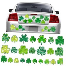 24PCS St. Patrick's Day Green Car Magnets Shamrock Reflective Magnetic