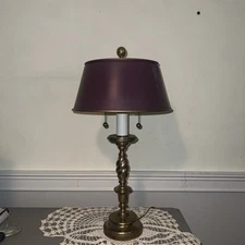 VTG Barley Twist Solid Brass Spiral Table Lamp Double Light/Tin Shade-Plum 24”T