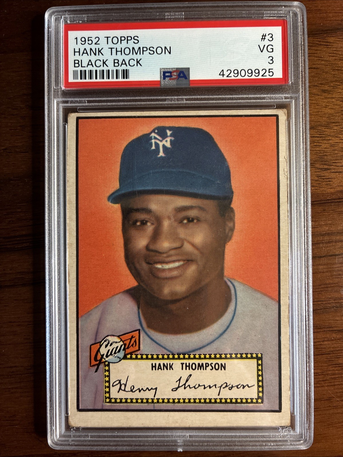 1952 Topps Hank Thompson NY Giants #3 Black Back PSA 3 VG